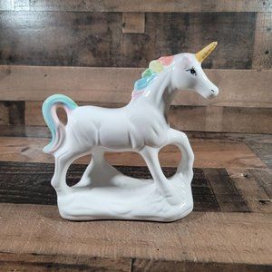 Vintage Porcelain Prancing Unicorn Multi Colored Main and Tail